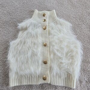 Oliver O Shaggy Faux-Fur Vest Button-Up Cream Size S NWT Boho-chic